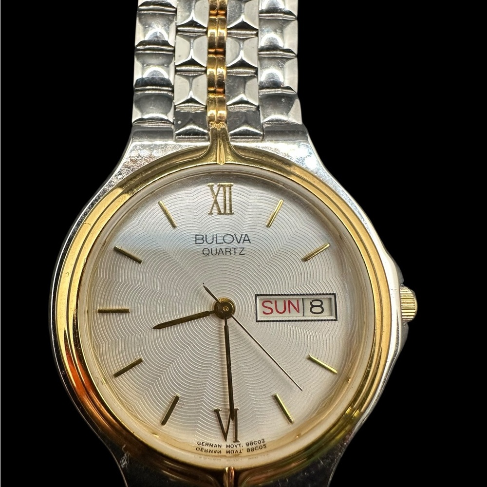 Bulova Two-Tone Gold and Silver Men's Watch with White Dial. New old stock